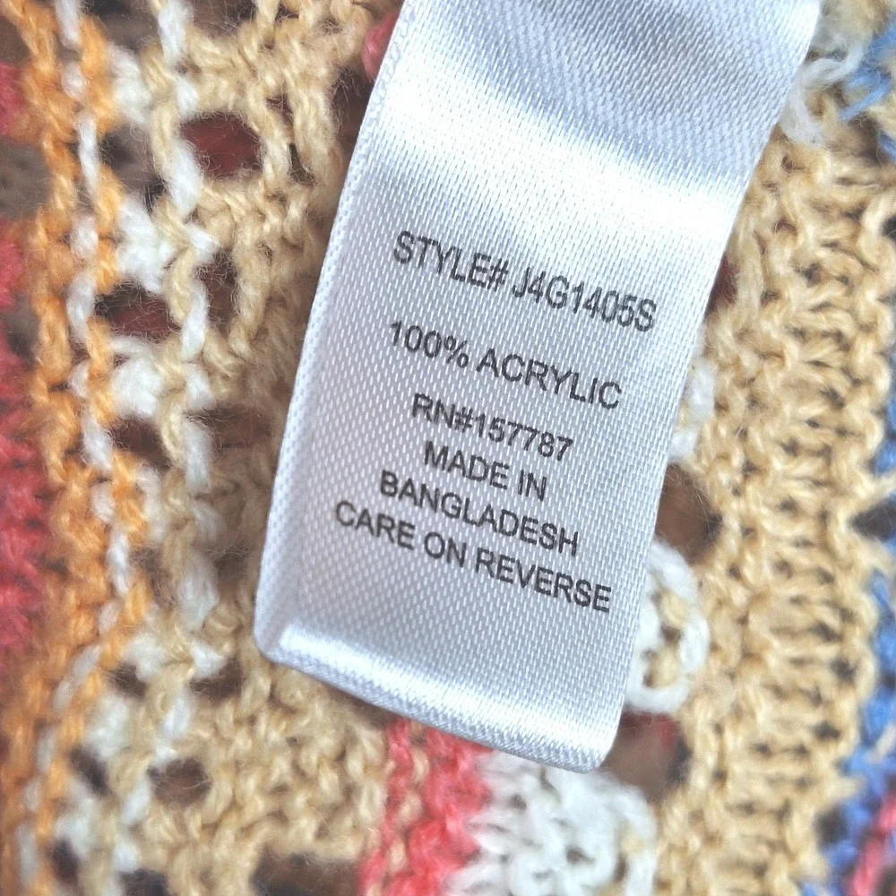 Womens Sweater Medium Boho Crochet Knit Cottagecore Indie Striped Tie Front Crop